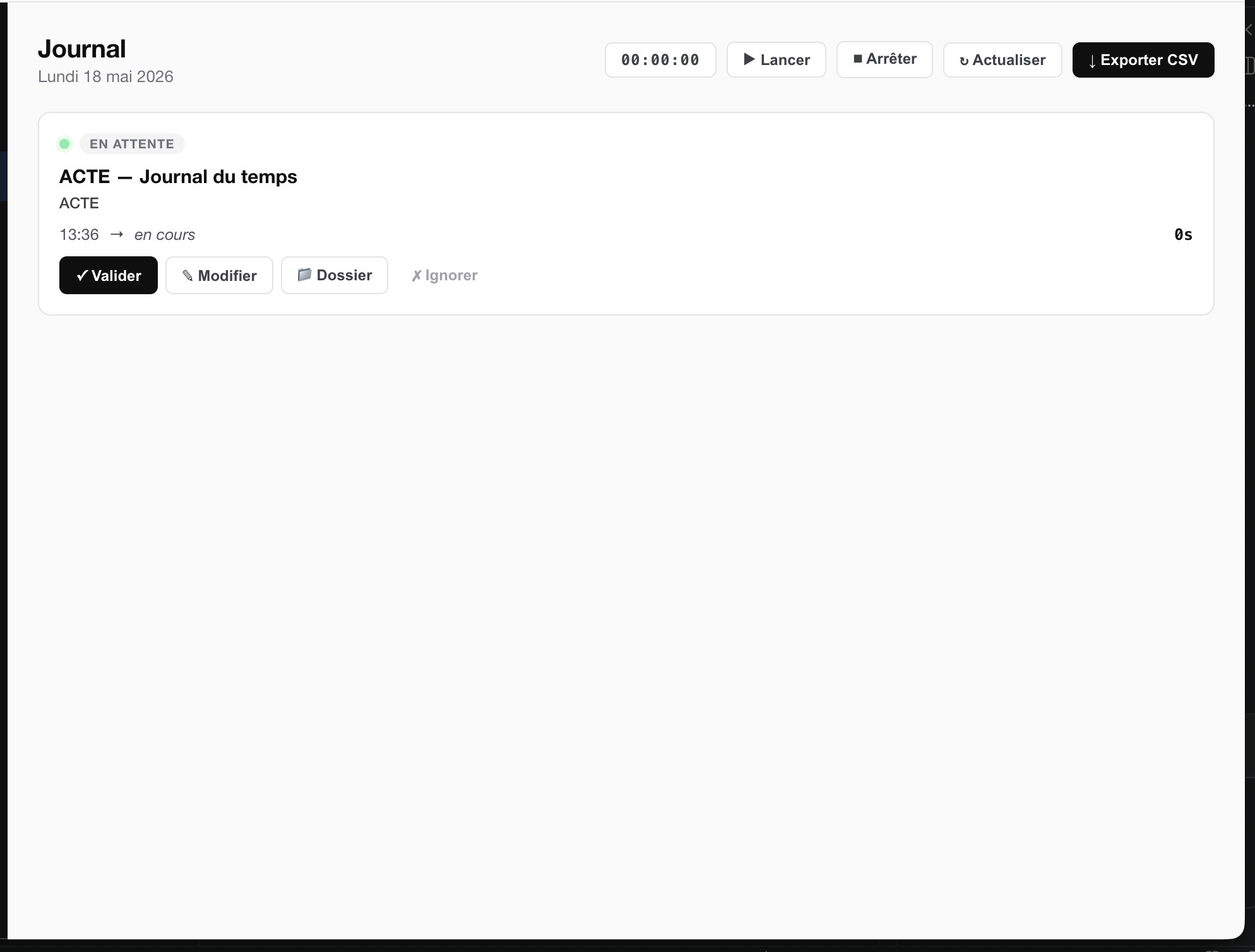 Interface ACTE. – Journal du temps